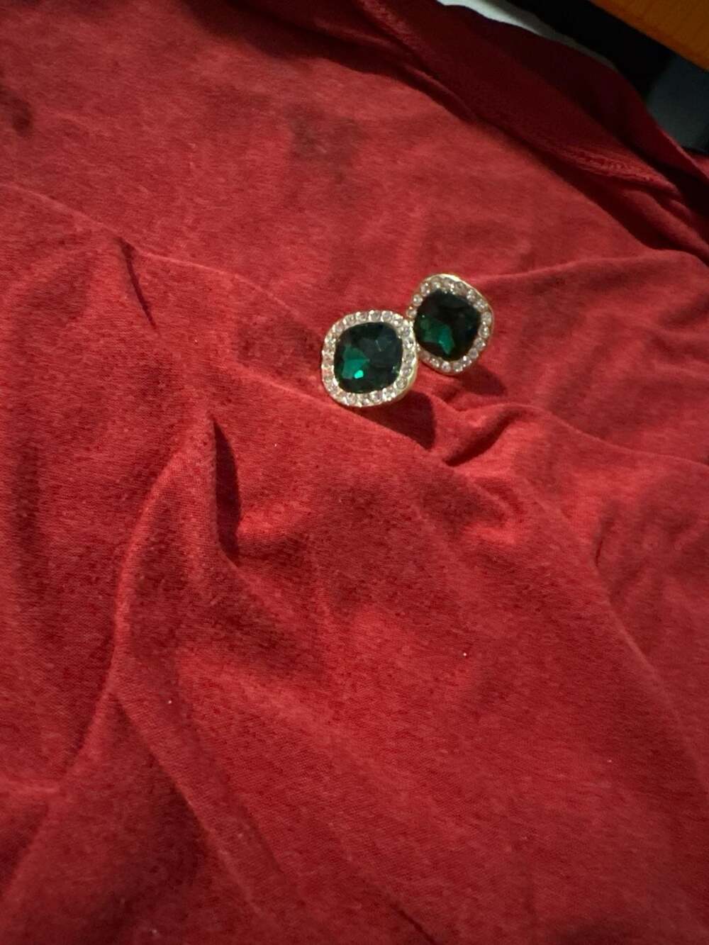 Vintage Swarovski SAL Emerald Green Crystal Halo Clip-On Stud Earrings